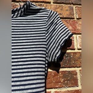 Lettuce Cut Cap Sleeve Stripe Shirt